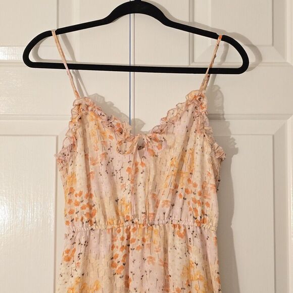 June & Hudson Floral Ruffle Ivory Orange Lavender Maxi Dress size S - Picture 7 of 10